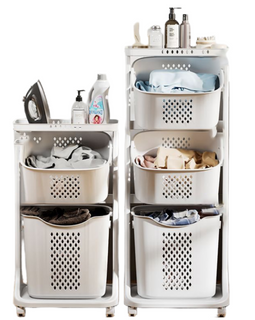 New bathroom portable laundry basket pulley Storage basket dirty clothes basket Japanese style double plastic dirty clothes