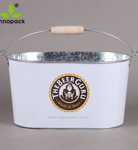 10qt galvanized metal ice bucket for beer with metal & wooden handle
