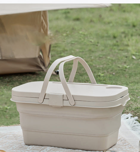 Folding with covered hand basket portable folding picnic storage basket picnic basket